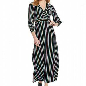NWT Calvin Klein Striped V Neck Fit Flare Maxi long dress